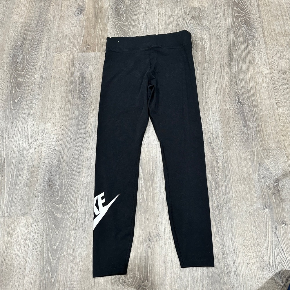 Nike Leggings Women's Large Black Essential Sports White Logo High Rise Leggings - Picture 11 of 12